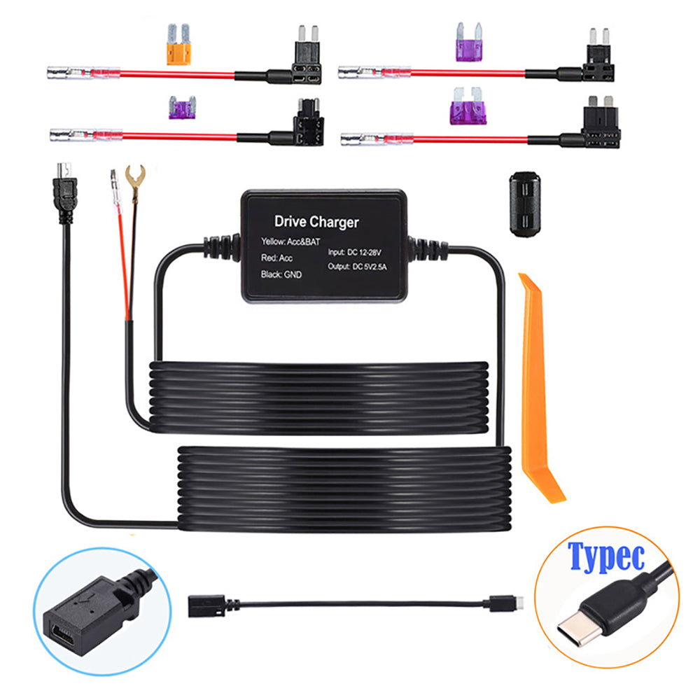 USB/Micro/Type-C Hardwire Kit for DashCam RearView Camera Reversing Recorder