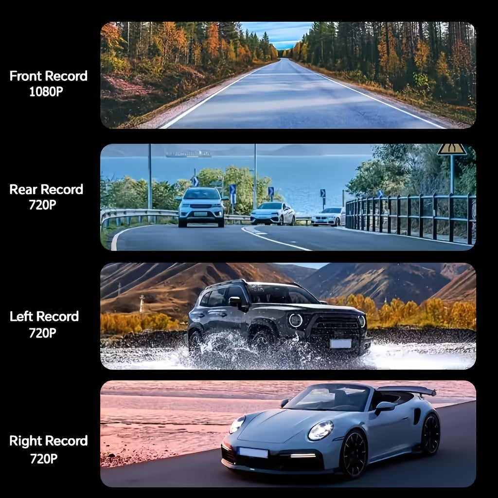 4-Channel 360° Panoramic Dash Camreas 1080P HD Dash Cam Comes With 32GB TF Card
