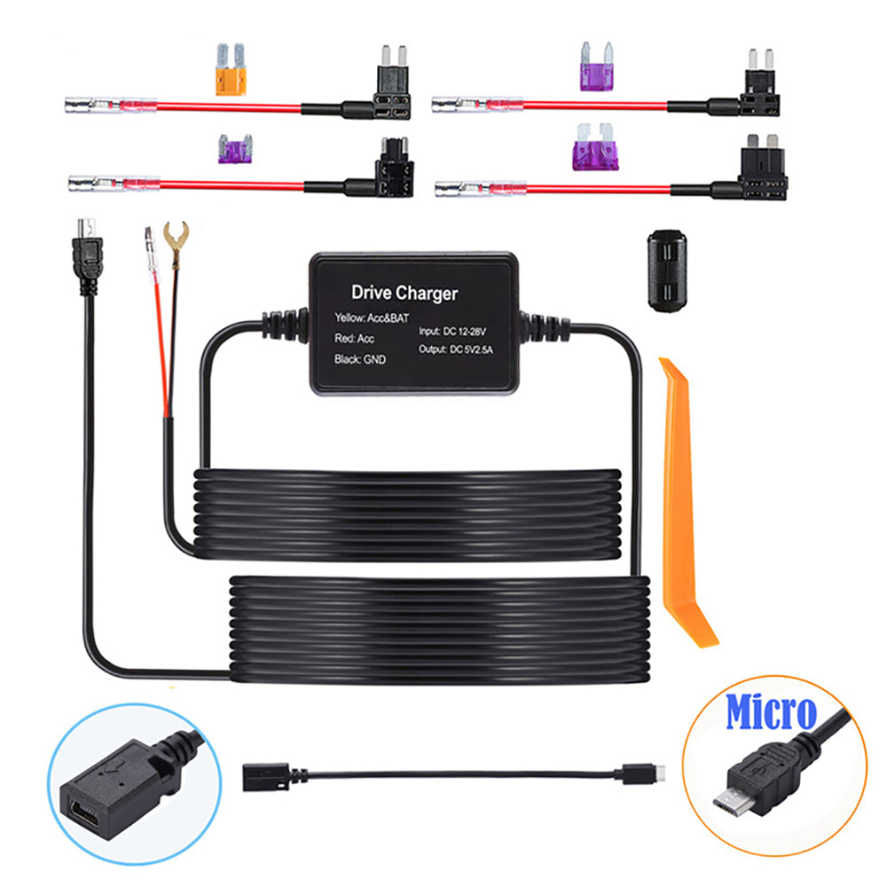 USB/Micro/Type-C Hardwire Kit for DashCam RearView Camera Reversing Recorder
