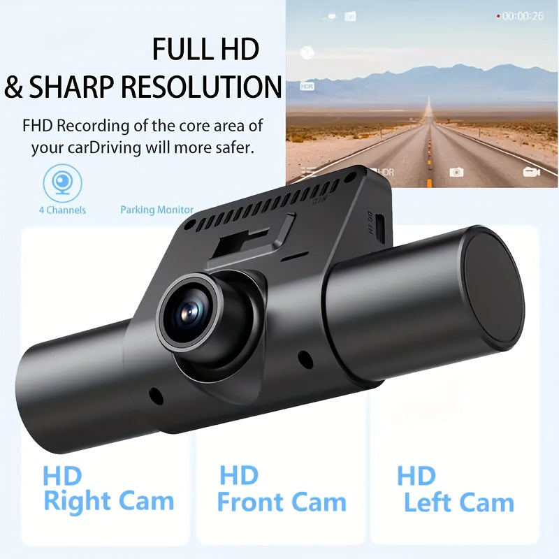 4-Channel 360° Panoramic Dash Camreas 1080P HD Dash Cam Comes With 32GB TF Card