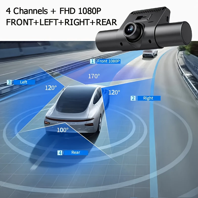 4-Channel 360° Panoramic Dash Camreas 1080P HD Dash Cam Comes With 32GB TF Card