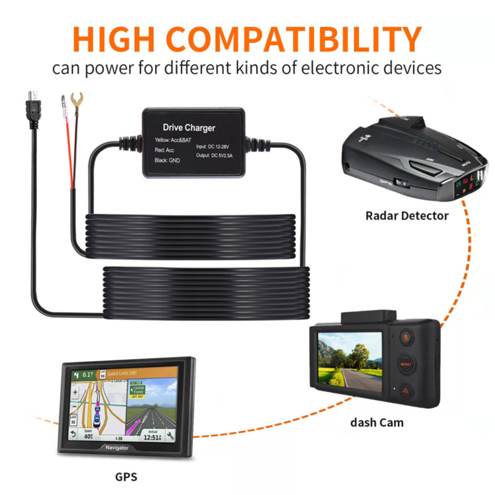 USB/Micro/Type-C Hardwire Kit for DashCam RearView Camera Reversing Recorder