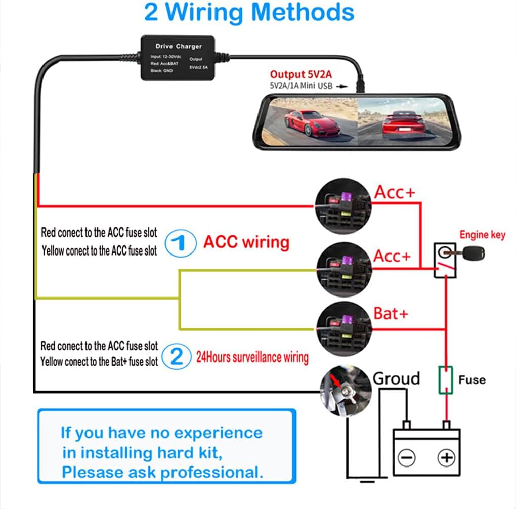 USB/Micro/Type-C Hardwire Kit for DashCam RearView Camera Reversing Recorder