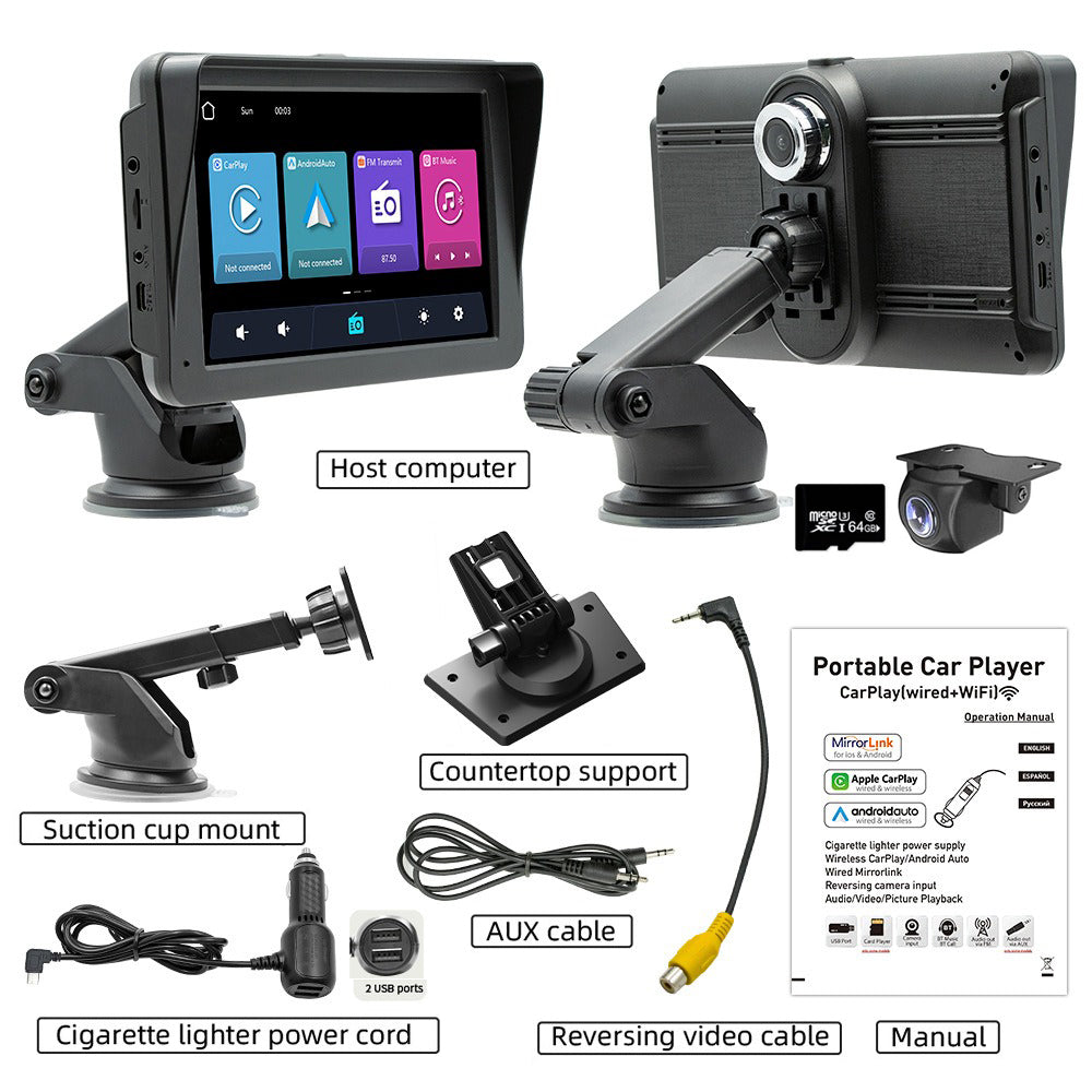 7" IPS HD Touch Screen Apple Android Carplay with Dual Dashcam 64G Card